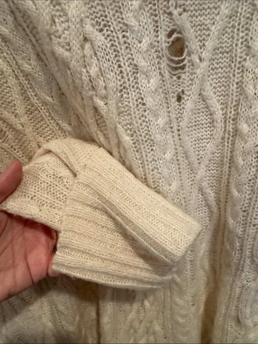 Free People EUC Cozy Cable Knit Cowl Neck Sweater - Cream